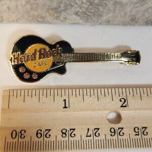 Hard Rock Cafe Black Gold Guitar Enamel Lapel Pin Music Collectible Souvenir